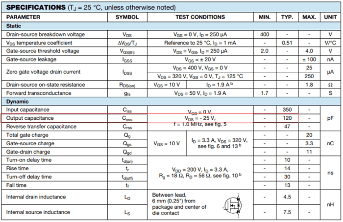 Cách tính tổn thất chuyển mạch MOSFET - điện dung đầu ra